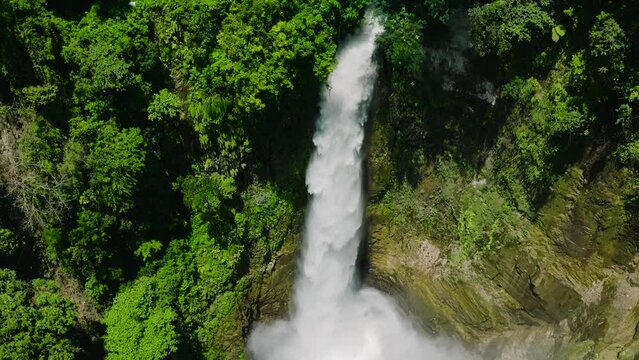 Hikong Bente Falls of Seven Waterfalls in Lake Sebu. Mindanao, Philippines. Slow motion.
