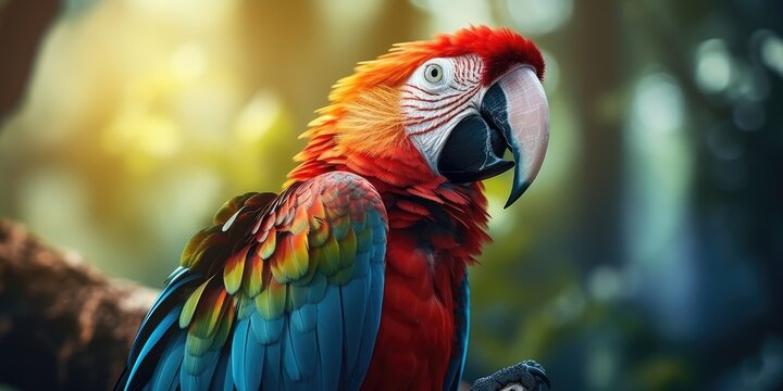 A image beautiful colorful parrot is perched on a tree branch, AI Generative