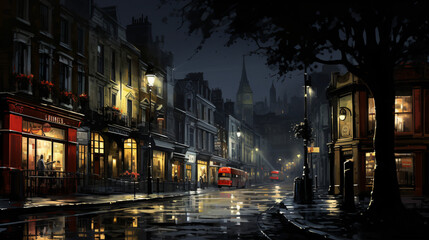 Night london street - obrazy, fototapety, plakaty