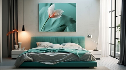 modern bedroom interior in turquoise color