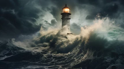 Keuken spatwand met foto Ocean storm at lighthouse © Mishi