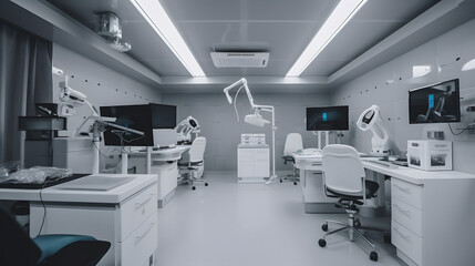 Fototapeta na wymiar Modern medical office interior operating room with computer and examination table