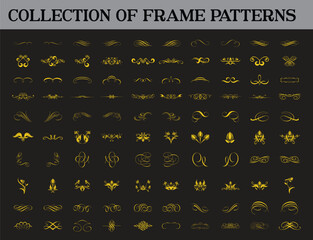collection of gold frame pattern icon element
