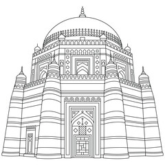 Shah Rukn-e-Alam Multan - outline beautiful illustration.
