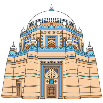 Shah Rukn-e-Alam Multan - filled color outline beautiful illustration.