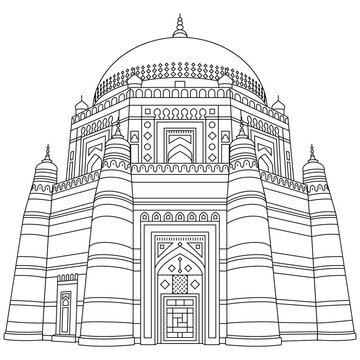 Shah Rukn-e-Alam Multan - outline beautiful illustration.