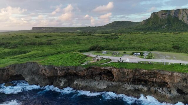 Drone image of beautiful cliff in Saipan and sunrise