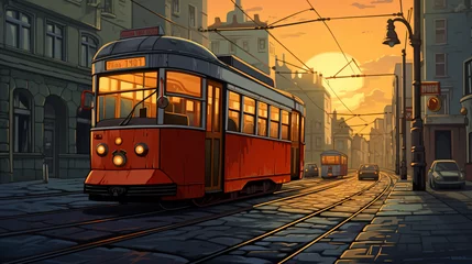 Foto op Plexiglas Old tram cartoon © Mishi