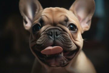 closeup of a cute frenchie puppy looking joyful and enthusiastic. Generative AI