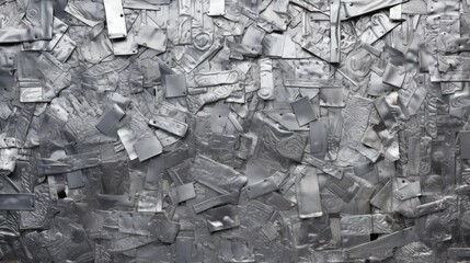 pressed aluminum scrap background and texture, silver metal recycling.