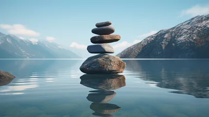 Fotobehang Rock stones balance calmly Water background concept Calm meditation pure mind 3d render © HN Works