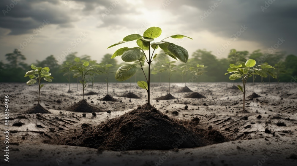 Poster trees are growing with money and fertile soil as a financial and investment idea.