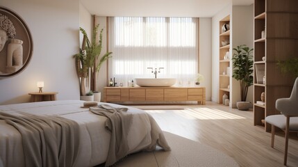 bedroom remodel with integrated wellness features, including a meditation corner and aromatherapy diffusion