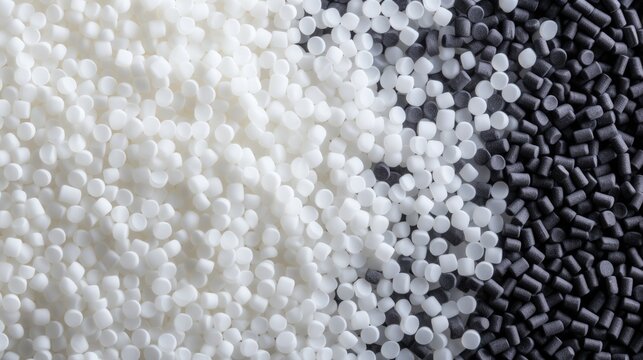 Many white and gray granules of polypropylene, polyamide. Background. Plastic and polymer industry, industry. Microplastic products.