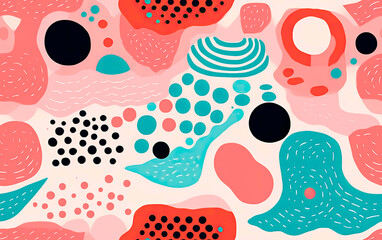 Colorful geometric shapes in Risograph texture or wall art style. Scandinavian Retro colors and shapes for backgrounds. Seamless texture for tiles creations.	