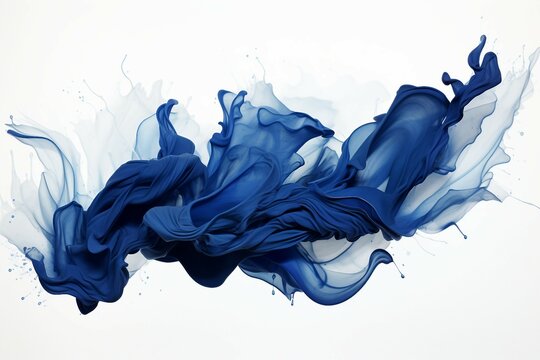 Midnight Blue and Deep Indigo: Swirling Strokes in an Abstract Formation on white background.