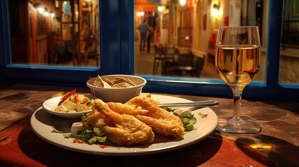 Snacks with cod fish in tapas bar in Spain, traditional Spanish food - obrazy, fototapety, plakaty