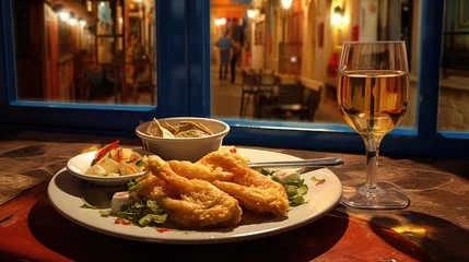 Fotobehang Snacks with cod fish in tapas bar in Spain, traditional Spanish food © HN Works
