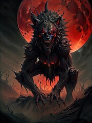 werewolf with blood moon background
