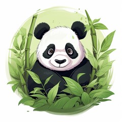 Cute panda in the middle of a bamboo forest. T-shirt design.