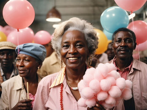 In a factory close-up shots capture the joy of elderly retire old worker enjoying cheerful and happy moments. Generated Ai