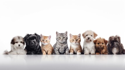 Group of cute pets on white background. Banner design - obrazy, fototapety, plakaty