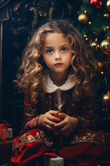 Obraz na płótnie Canvas Christmas winter holiday girl tree