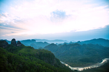 Wuyishan City, Fujian Province Wuyishan-Jiuquxi Sunrise Aerial Photography Mountain Scenery