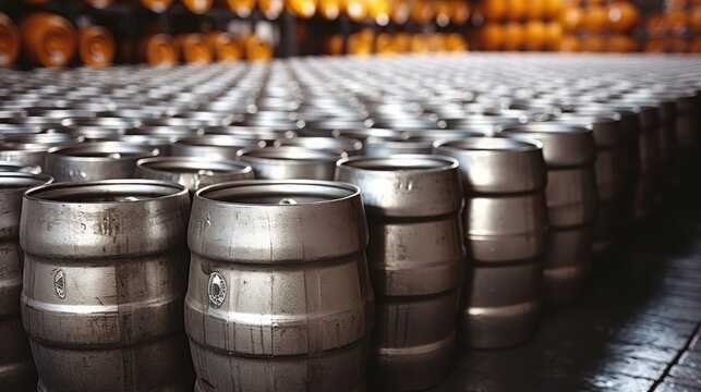 A large quantity of beer kegs, Beer storage.