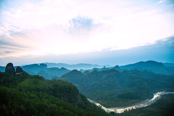 Wuyishan City, Fujian Province Wuyishan-Jiuquxi Sunrise Aerial Photography Mountain Scenery