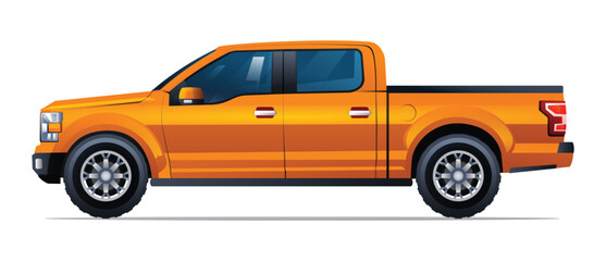 Pickup truck side view vector illustration isolated on white background - obrazy, fototapety, plakaty
