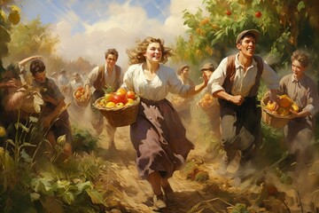 Lively harvest sprites, ensuring bountiful crops and prosperity for farmers - Generative AI - obrazy, fototapety, plakaty