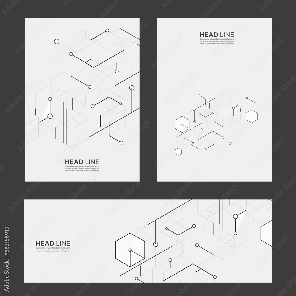 Poster Vector hexagons design background. Business computer abstract pattern. Texture book technology. Banner graphic illustration