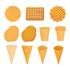 Vector illustration of ice cream cone and empty crispy wafers isolated on a white background.