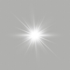 White glowing light explodes on a transparent background. with ray. Transparent shining sun, bright flash. Special lens flare light effect.	