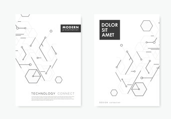 Brochure hexagons abstract pattern. Lines and dots connect background. Annual report, flyer template, web presentation template, cover book or magazine