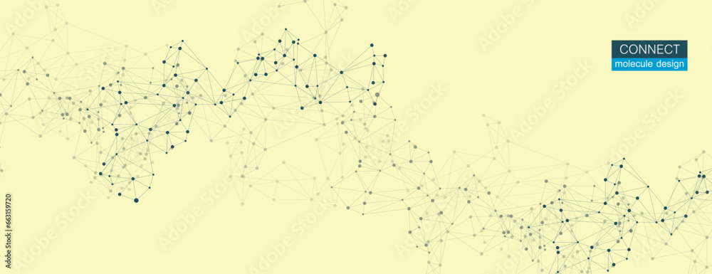 Poster abstract connect dots and lines on yellow background. science and technology vector illustration