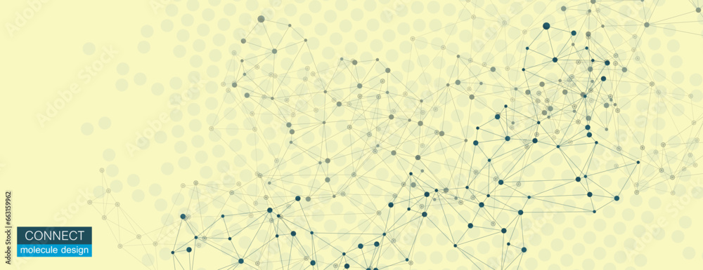 Poster Business network design. Abstract pattern texture. Connection dots and lines on yellow background. Science and technology vector illustration