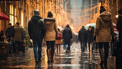 people walking at Christmas time.