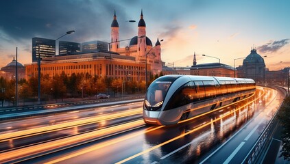 Modern high-speed train in the city