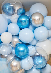 Balloons are blue. Children's birthday party. Event decor