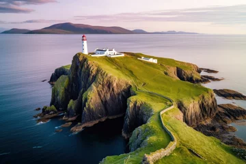 Fotobehang Skye island Nest Point lighthouse in Highland. © ABULKALAM