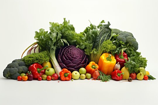 Fresh assortment of veggies on a white background. Generative AI