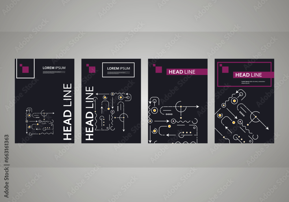 Poster Abstract art processor technical system. Modern technology background. Circuit board coner brochure. Vector illustration
