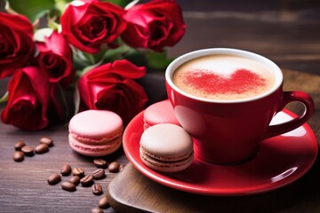 Fototapeta na wymiar cup of coffee with rose