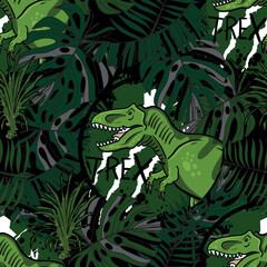 Seamless  Dino pattern, print for T-shirts, textiles, wrapping paper, web. Original design with t-rex,dinosaur.  grunge design for boys . 