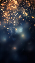 vertical background festive light golden glow bokeh on black background, abstract background with copy space - obrazy, fototapety, plakaty