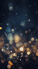 Fototapeta premium vertical background festive light golden glow bokeh on black background, abstract background with copy space