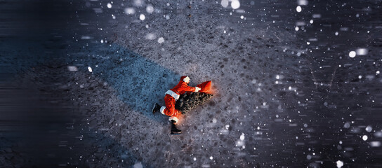 Santa Claus on ice skates goes to Christmas. Santa Claus hurries to meet the New Year with gifts...