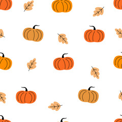 Halloween vector seamless pattern. Funny smile pumpkins with cross.